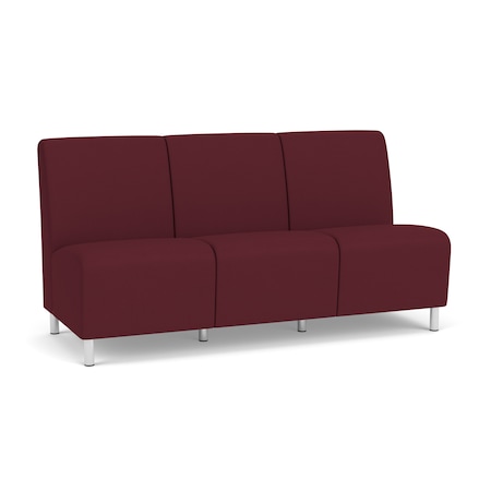 Siena Lounge Reception Armless 3 Seat Tandem Seating No Center Arms, Brushed Steel, OH Wine Uph